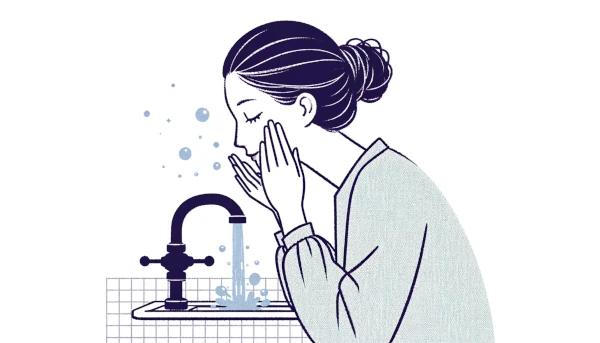 女性が顔を洗っているイラスト画像