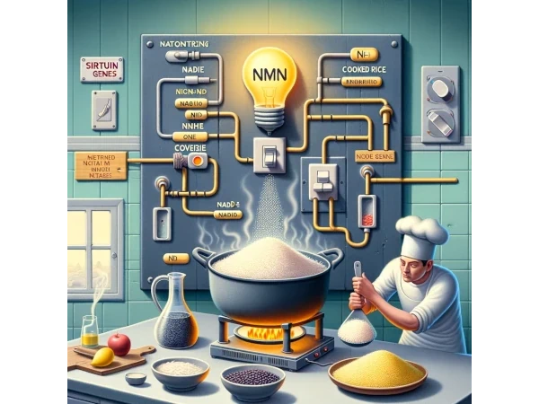 NMNに関する専門用語を科学や調理に例えたイメージイラスト画像